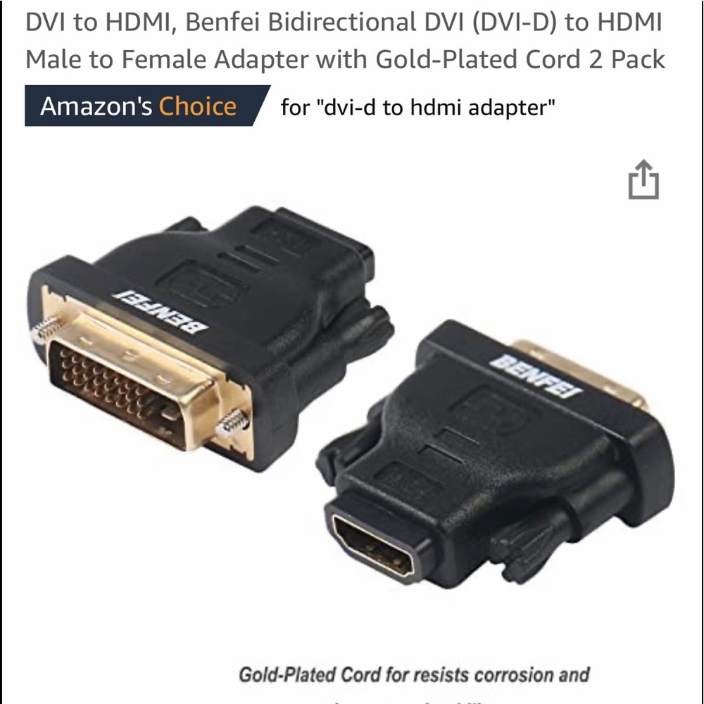 Benfei 2-Pack DVI to HMDI-A female Adapter